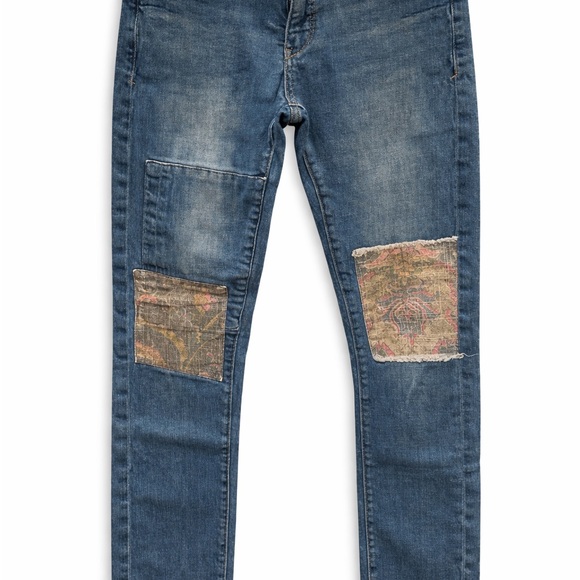 Pilcro & Letterpress Slim Boyfriend Jeans Size 27 Anthropologie Patchwork Knees - Picture 3 of 9